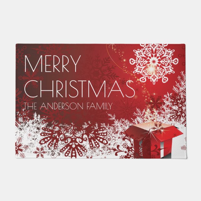 Christmas present surprise snowflake winter doormat (Front)