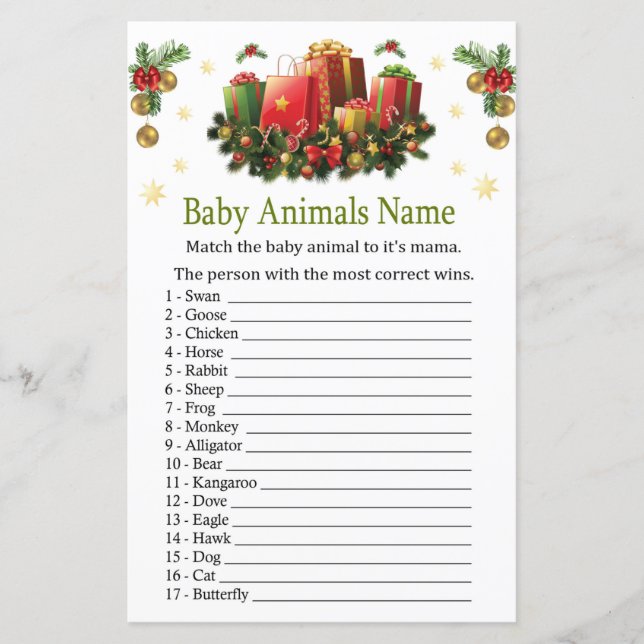Christmas presents Baby Animals Name Game (Front)