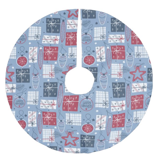 Christmas Presents Red White Blue Festive Decor Brushed Polyester Tree Skirt (Front)