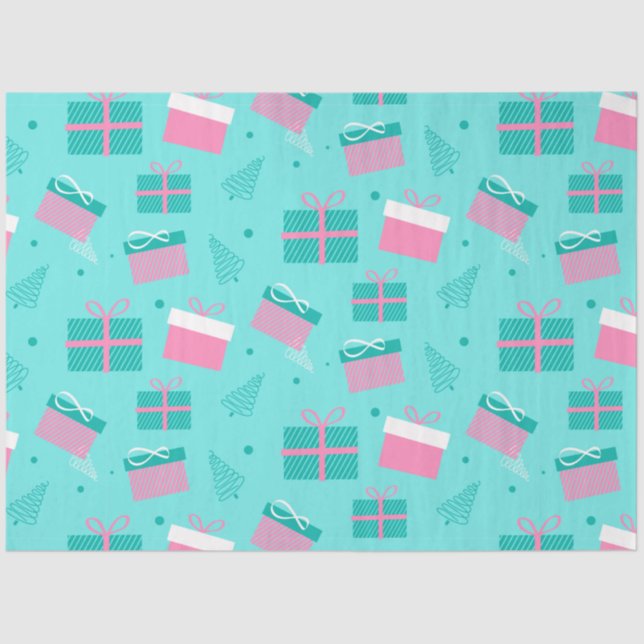 Christmas Presents Snowflakes Blue Christmas Tissue Paper (Front)