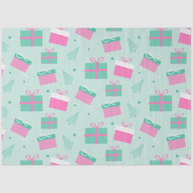 Christmas Presents Snowflakes Green Christmas Tissue Paper (Front)
