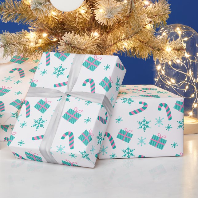 Christmas Presents Snowflakes Modern Christmas Wrapping Paper (Holidays)