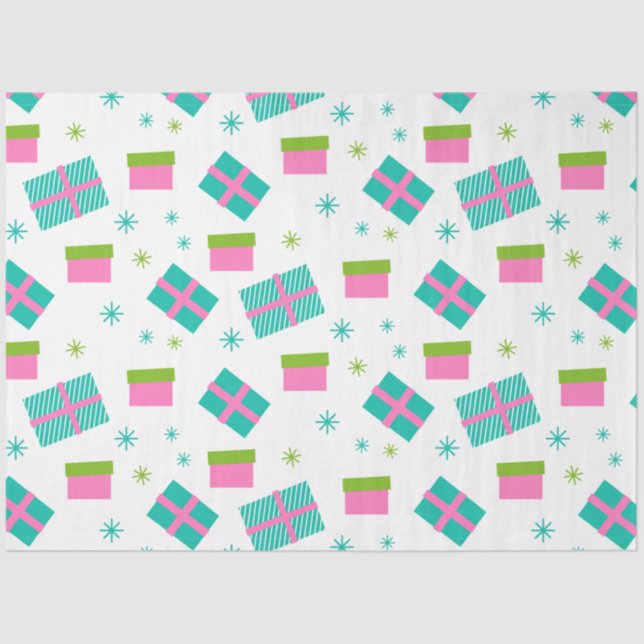 Christmas Presents Snowflakes Pink Christmas Tissue Paper (Front)