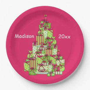 Christmas Presents Tree Name Personalised Paper Plate