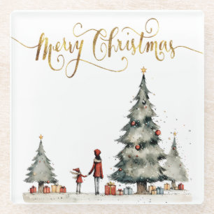 Christmas presents under the tree glass coaster