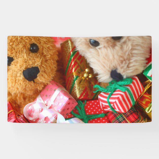 Christmas presents with teddy bears banner (Horizontal)
