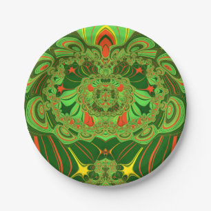 CHRISTMAS ~ Pretty Bright Red Yellow Green Paper Plate