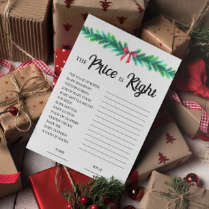 Christmas Price is Right Baby Shower Game Card 