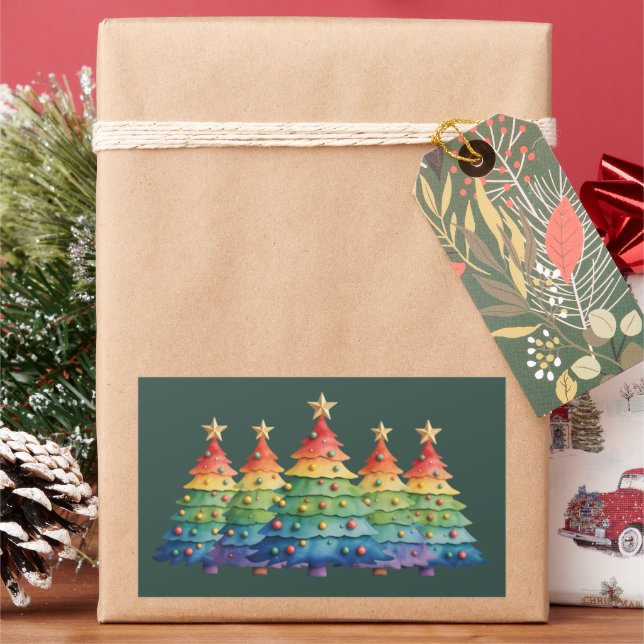 Christmas Pride Rainbow LGBTQ Equal Rights Gay  Rectangular Sticker (Holiday)