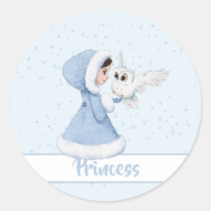 Christmas Princess Owl Winter Snowflakes Classic Round Sticker