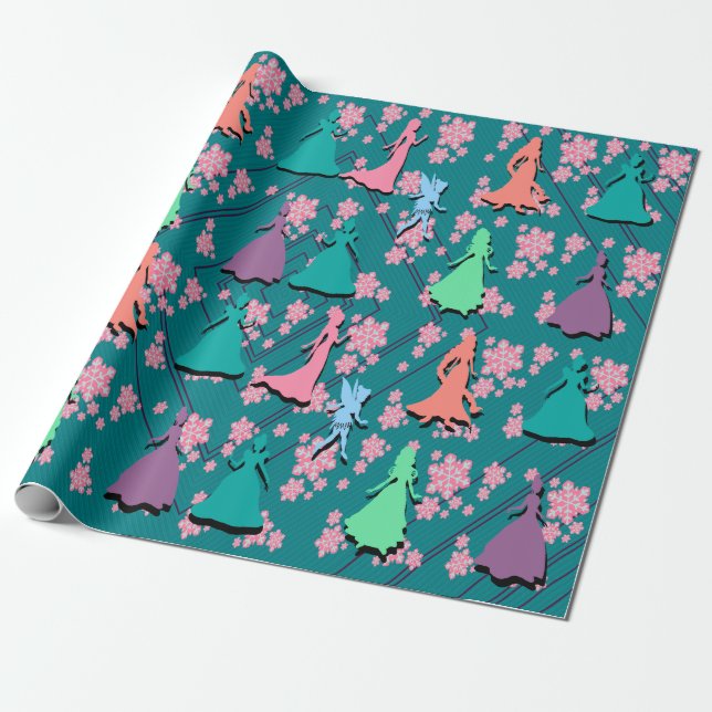 Christmas Princess Silhouette wrapping paper  (Unrolled)