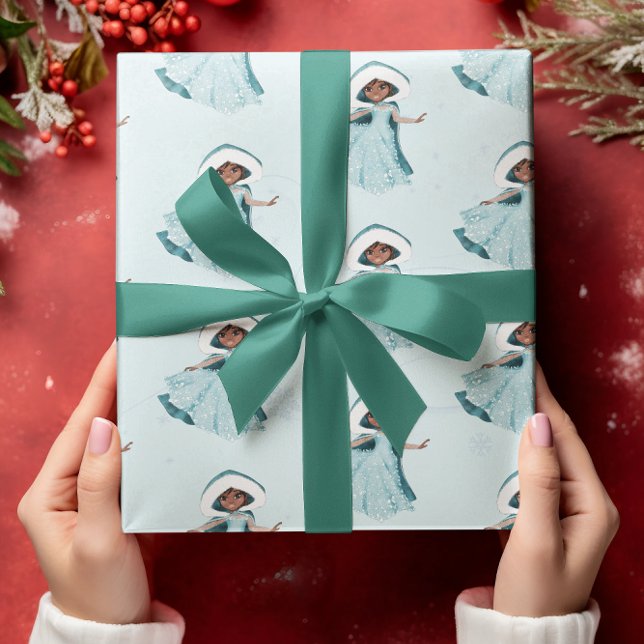 Christmas Princess Winter Snowflakes Girls Blue Wrapping Paper (Creator Uploaded)