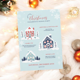 Christmas Progressive Dinner Party Snowy Village Invitation