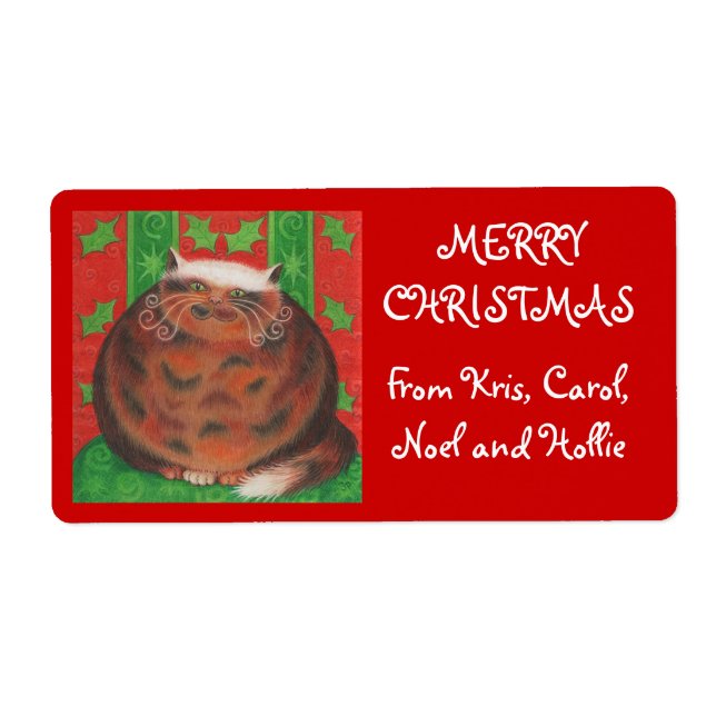 Christmas Pud 'from family' gift tag label red (Front)