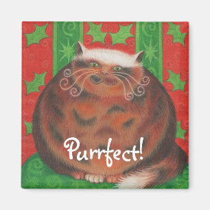 Christmas Pud 'Purrfect!' square fridge magnet