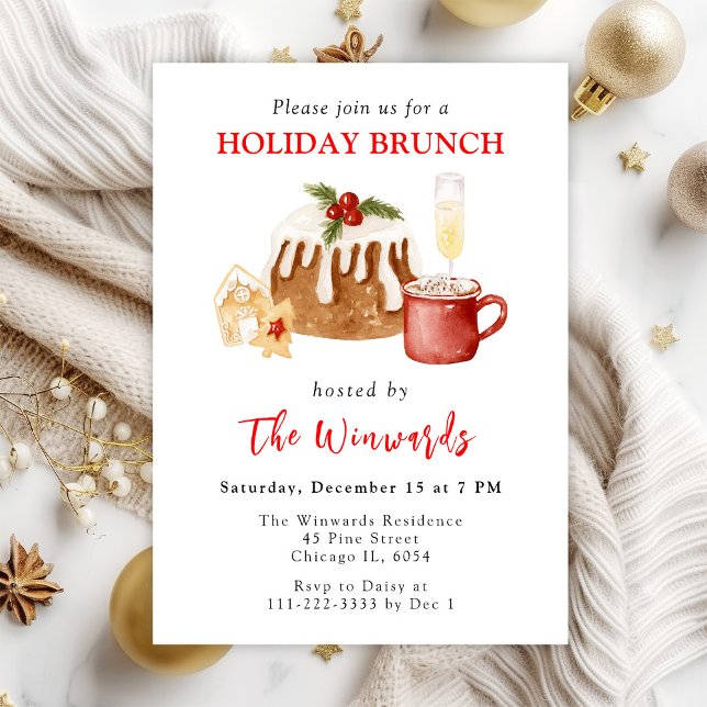 Christmas Pudding and Cookies Holiday Brunch Invitation (Creator Uploaded)