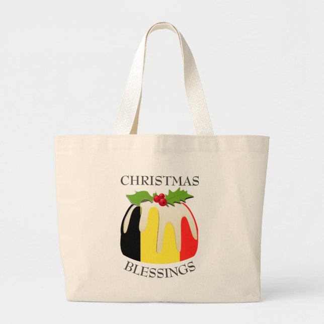 Christmas Pudding BELGIUM FLAG Large Tote Bag (Front)