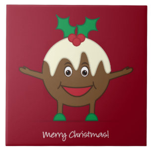 Christmas pudding cartoon character ceramic tile