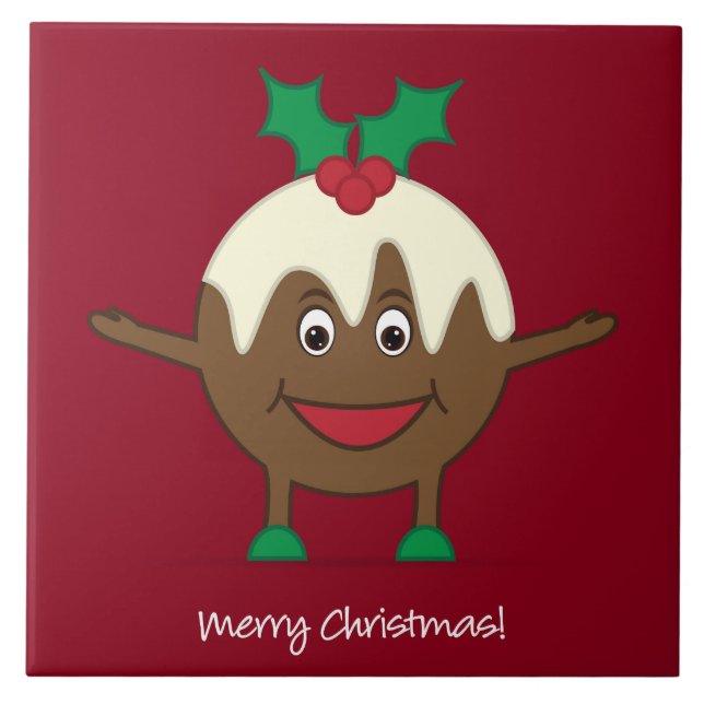 Christmas pudding cartoon character ceramic tile (Front)