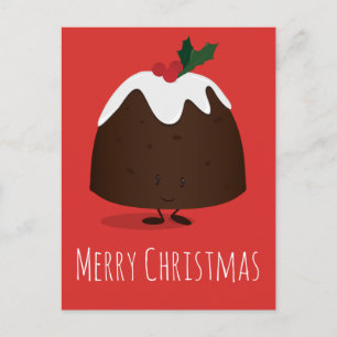 Christmas Pudding Cartoon Cute Xmas Postcard