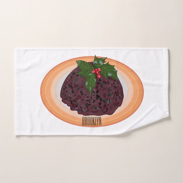 Christmas pudding cartoon illustration  bath towel set (Hand Towel)
