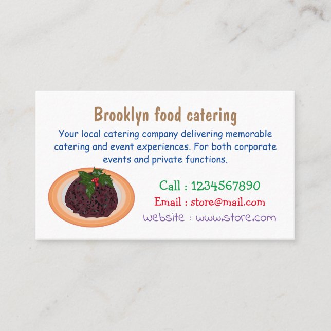 Christmas pudding cartoon illustration business card (Front)