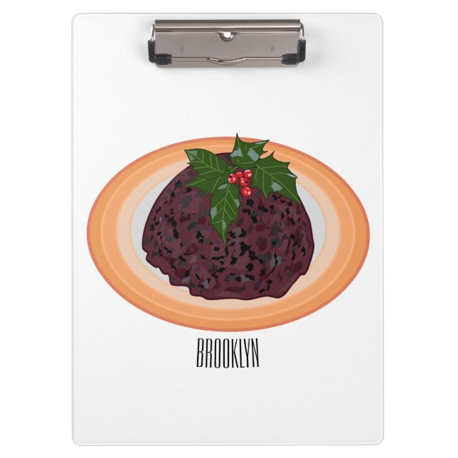 Christmas pudding cartoon illustration clipboard (Front)