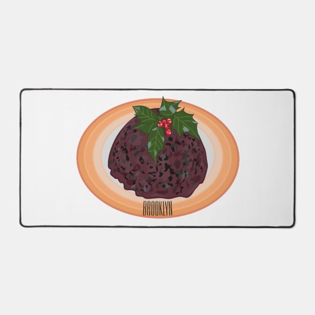 Christmas pudding cartoon illustration desk mat (Front)