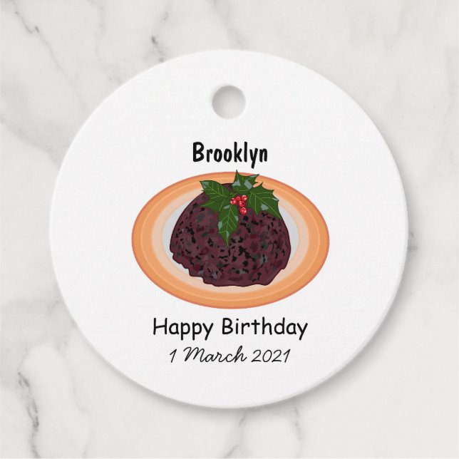 Christmas pudding cartoon illustration favour tags (Front)