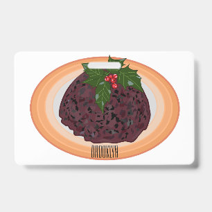Christmas pudding cartoon illustration ID badge