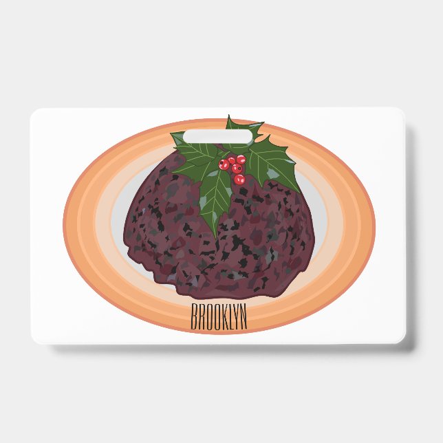 Christmas pudding cartoon illustration ID badge (Front)