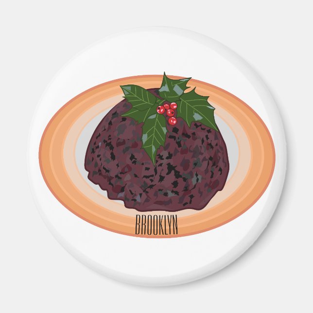 Christmas pudding cartoon illustration magnet (Front)