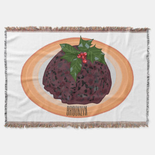 Christmas pudding cartoon illustration throw blanket