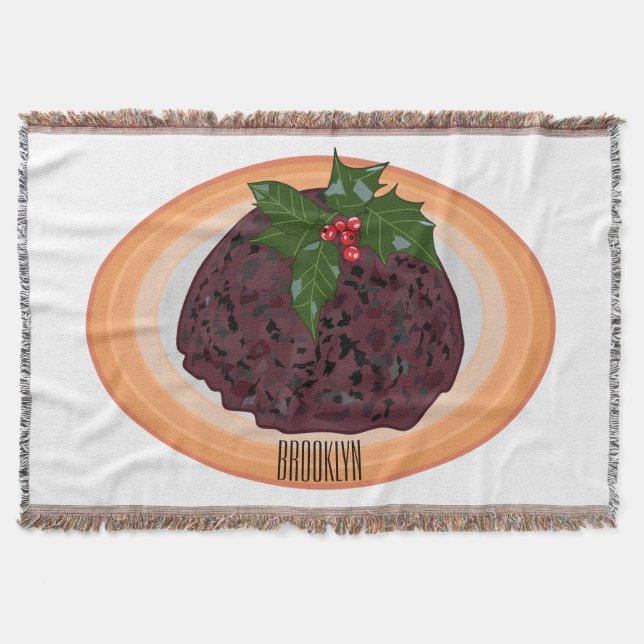 Christmas pudding cartoon illustration  throw blanket (Front)