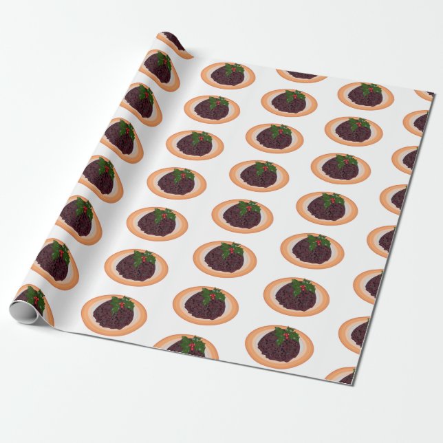 Christmas pudding cartoon illustration wrapping paper (Unrolled)