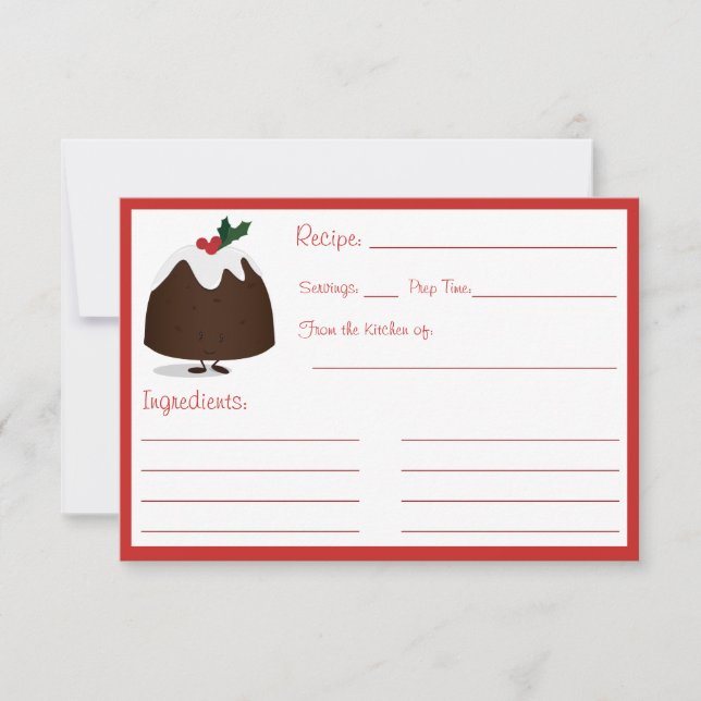 Christmas Pudding Character Blank Recipe Card (Front)