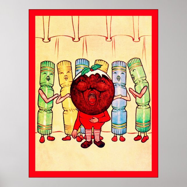 Christmas Pudding & Crackers ~ Vintage Christmas Poster (Front)
