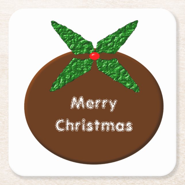 Christmas Pudding Custom Paper Coasters (Front)