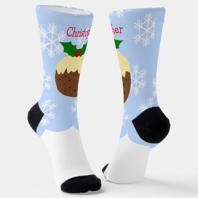 Christmas Pudding Design Christmas Socks (Angled)