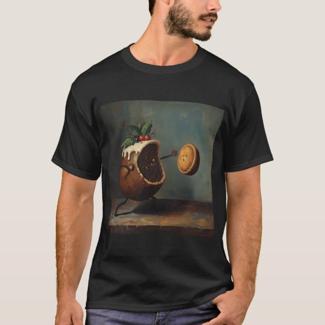 Christmas Pudding Eating a Mince Pie T-Shirt (Front)