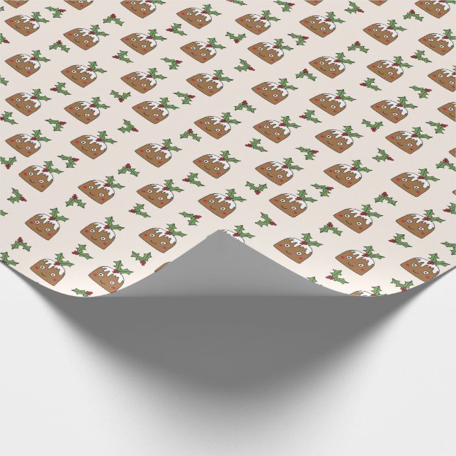 Christmas pudding holiday cream wrapping paper (Corner)