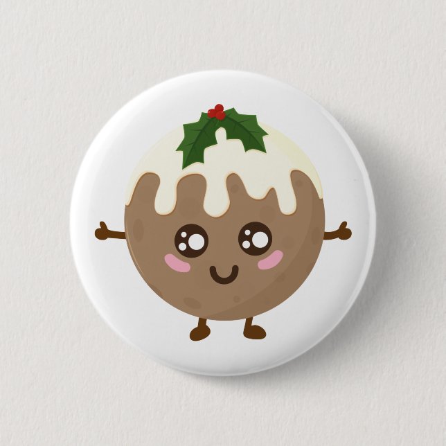 Christmas Pudding Kawaii  6 Cm Round Badge (Front)