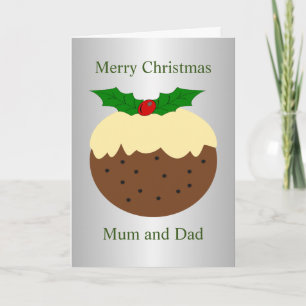 Christmas Pudding Mother And Father Christmas Holiday Card