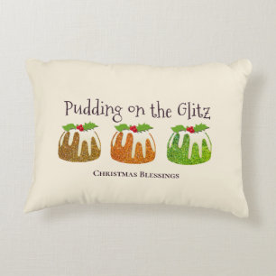 Christmas PUDDING ON GLITZ Festive Cream Decorative Cushion