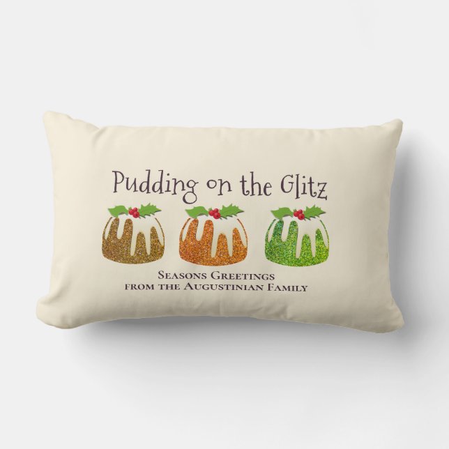 Christmas | PUDDING ON GLITZ | Festive Cream Lumbar Cushion (Front)