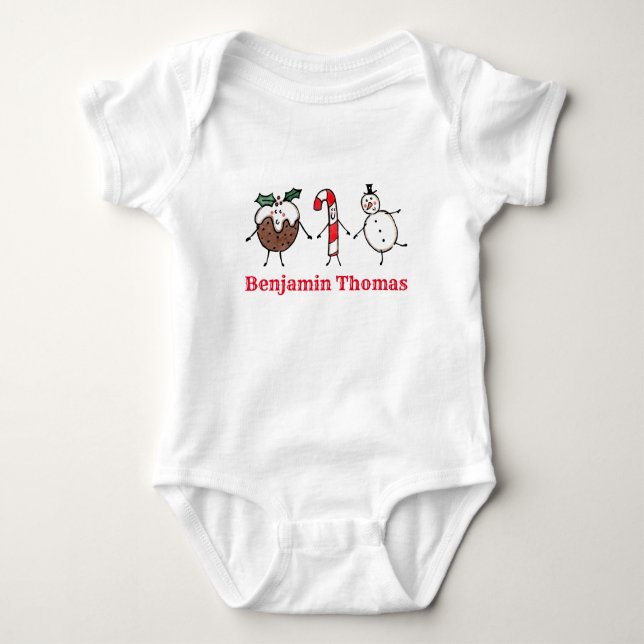Christmas Pudding, Snowman and Candy Cane T-Shirt Baby Bodysuit (Front)