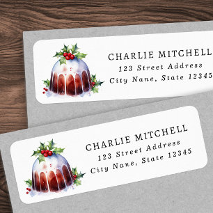 Christmas pudding watercolor return address label