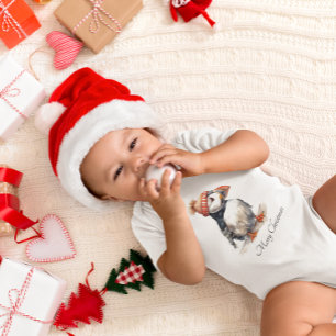 Christmas Puffin, customisable Baby Bodysuit