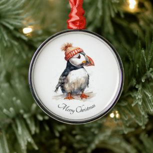 Christmas Puffin, customisable Metal Ornament