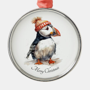 Christmas Puffin, customisable Metal Ornament
